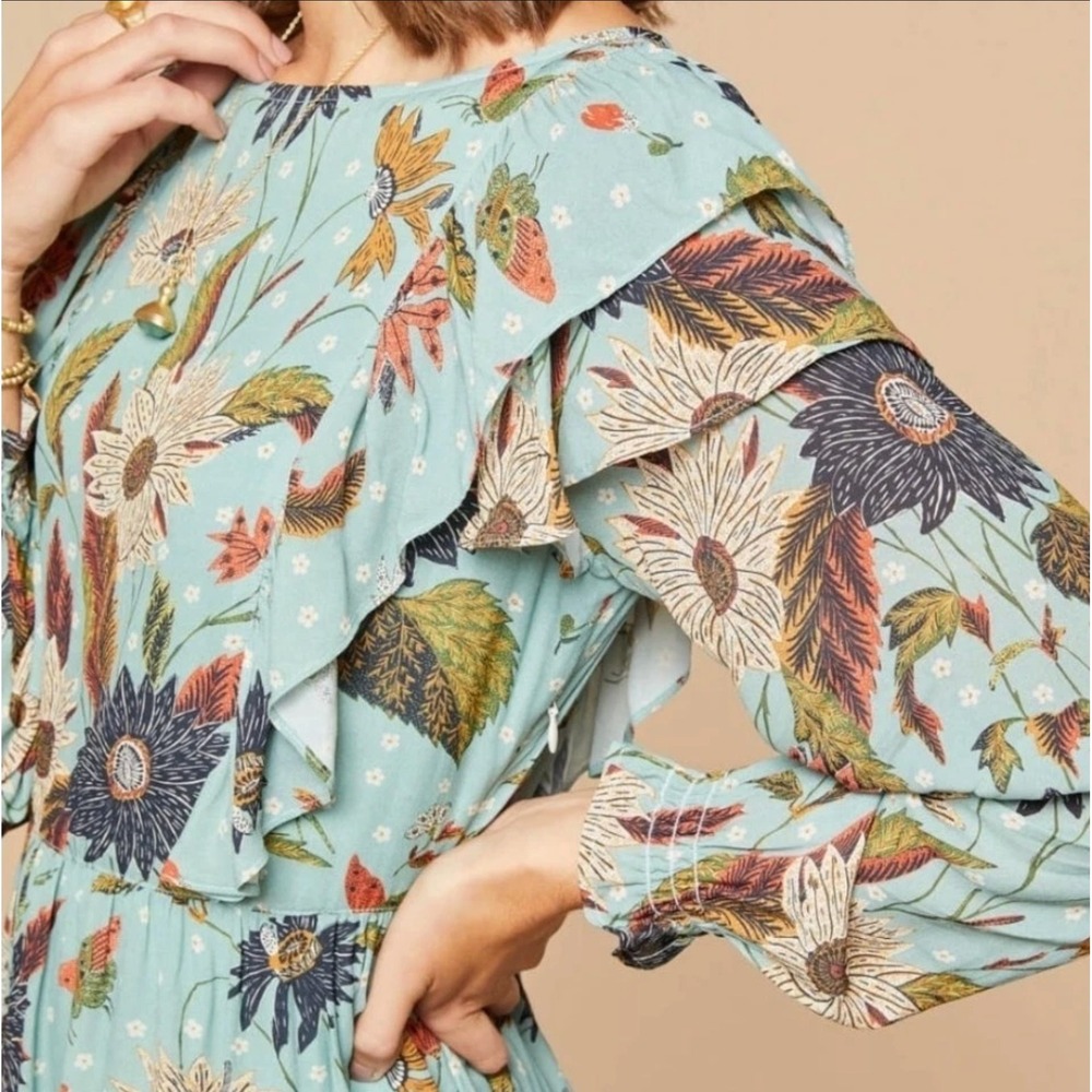 Spartina 449 Womens‎ XL Millie Ruffle Dress Floral Butterfly Boho Cottagecore - Picture 3 of 13